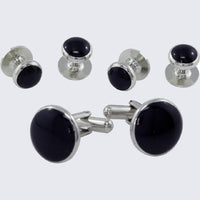 Tuxedo Studs and Cufflinks Silver Round Faux Onyx