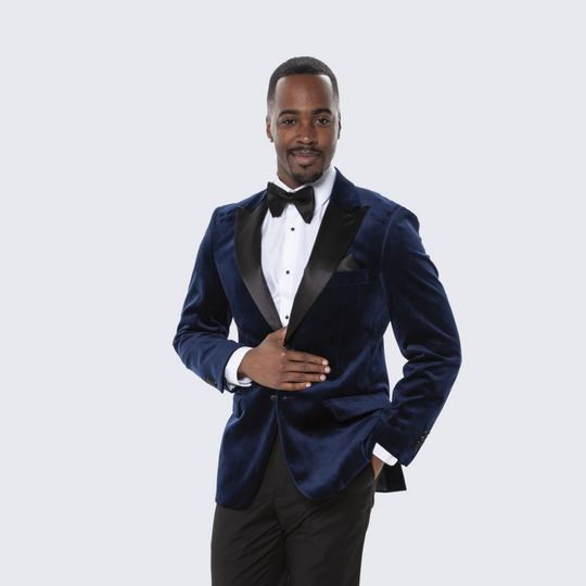 [DISCOUNTED] Navy Velvet Tuxedo Jacket with Large Peak Lapel - Limited Sizes