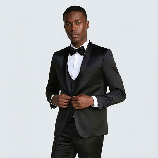 Black Slim Fit Satin Tuxedo – Four Piece Set