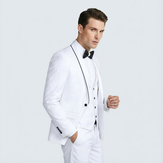 White Slim Fit Satin Tuxedo – Four Piece Set