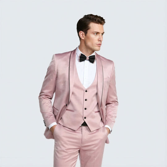 Dusty Rose Slim Fit Satin Tuxedo – Four Piece Set