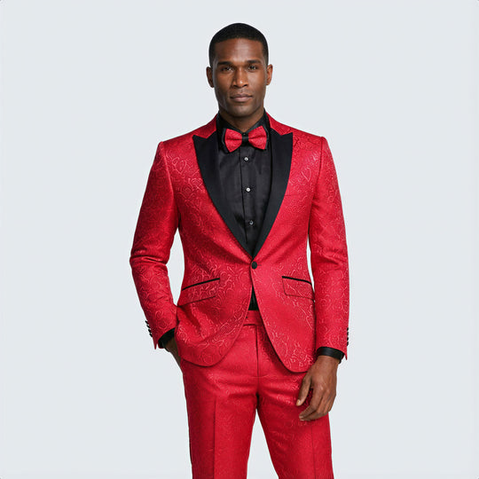Red Paisley Slim Fit Tuxedo 3-Piece Set – Wedding & Prom