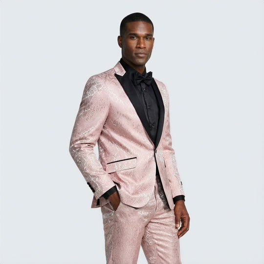 Blush Paisley Slim Fit Tuxedo 3-Piece Set – Wedding & Prom