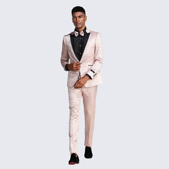 Blush Paisley Slim Fit Tuxedo Three Piece Set