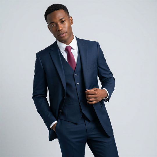 Blue 3-Piece Modern Fit Suit with Notch Lapel – Wedding & Prom