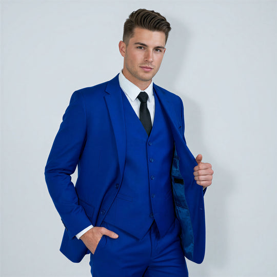 Royal Blue 3-Piece Modern Fit Suit with Notch Lapel – Wedding & Prom