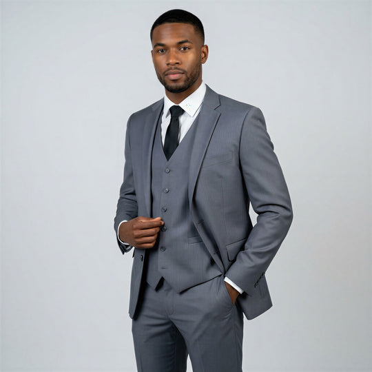 Grey 3-Piece Modern Fit Suit with Notch Lapel – Wedding & Prom