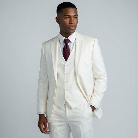 Ivory 3-Piece Modern Fit Suit with Notch Lapel – Wedding & Prom