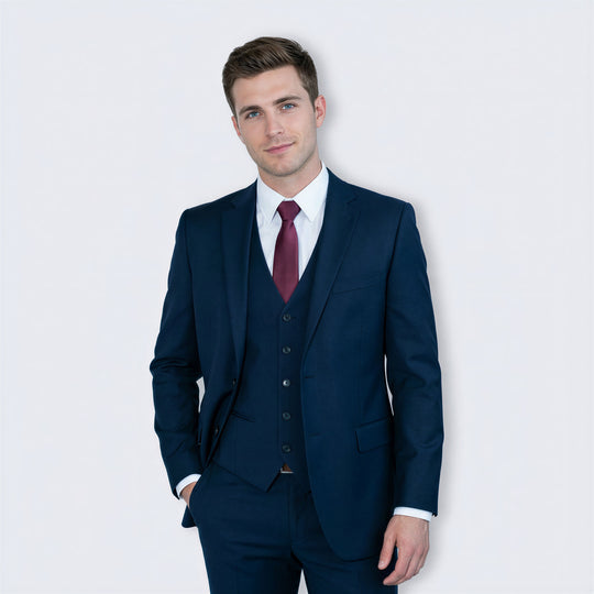 Navy Blue 3-Piece Modern Fit Suit with Notch Lapel – Wedding & Prom