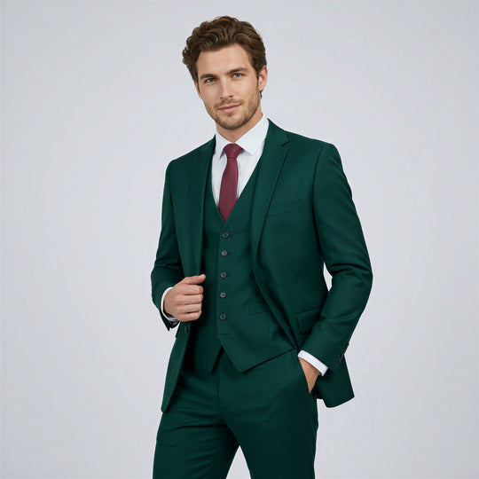 Green 3-Piece Modern Fit Suit with Notch Lapel – Wedding & Prom