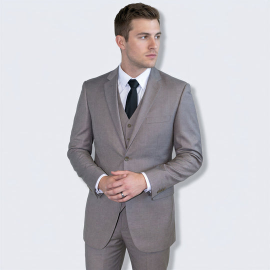 Sand Grey 3-Piece Modern Fit Suit with Notch Lapel – Wedding & Prom