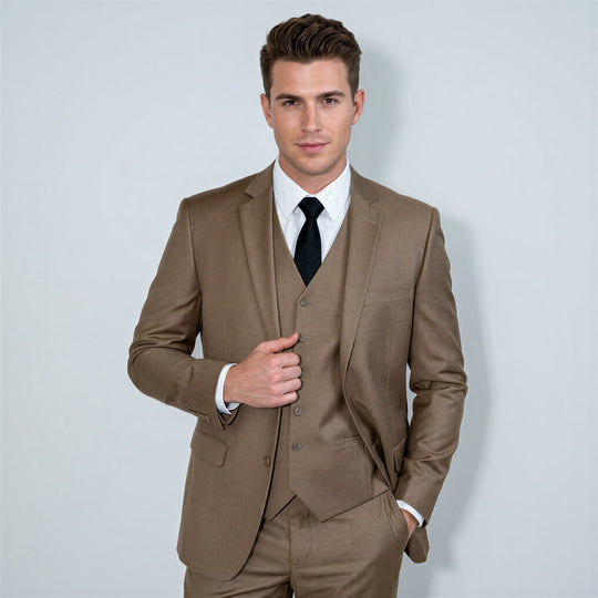 Dark Taupe 3-Piece Modern Fit Suit with Notch Lapel – Wedding & Prom