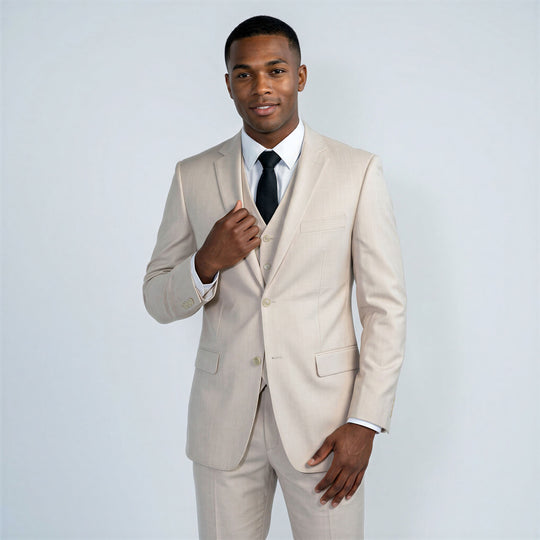 Tan 3-Piece Modern Fit Suit with Notch Lapel – Wedding & Prom