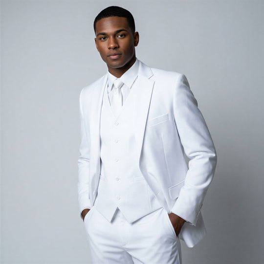 White 3-Piece Modern Fit Suit with Notch Lapel – Wedding & Prom