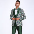Green Tuxedo with Floral Pattern Four Piece Set