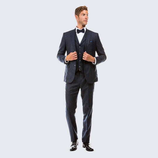 Navy Tweed Three Piece Suit with Notch Lapel – Wedding & Prom