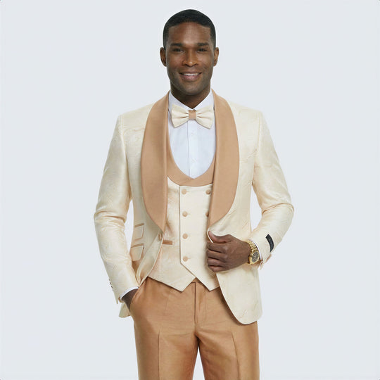 Ivory Two-Tone Tuxedo with Tan Shawl Lapel – Wedding & Prom