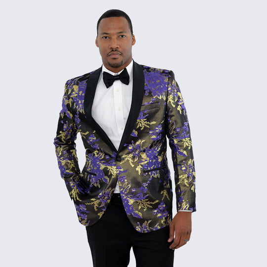 Purple and Gold Tuxedo Jacket with Shawl Lapel – Wedding & Prom