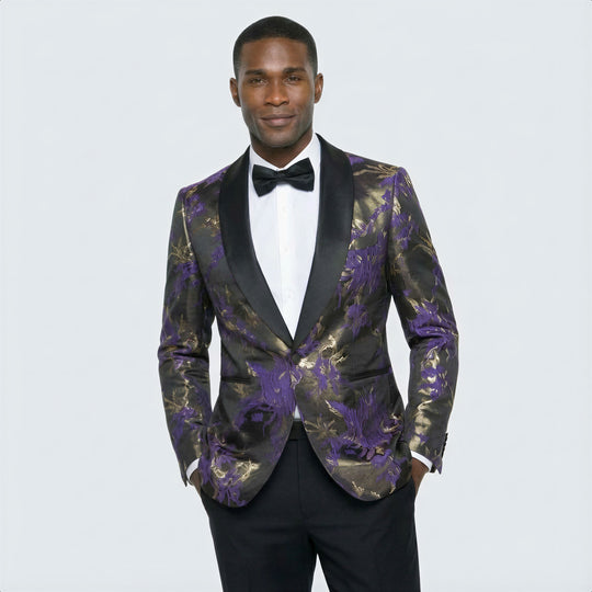Purple and Gold Tuxedo Jacket with Shawl Lapel – Wedding & Prom