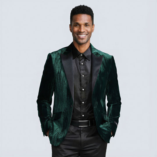 Hunter Green Pattern Tuxedo Jacket with Peak Lapel – Wedding & Prom