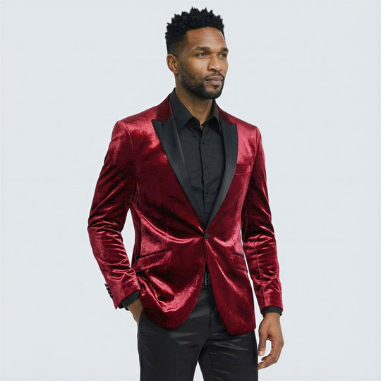 Burgundy Shiny Slim Fit Tuxedo Jacket with Peak Lapel – Wedding & Prom