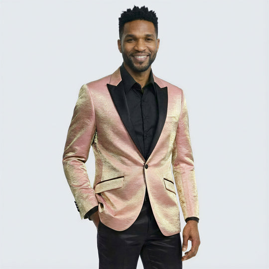 Rose Gold Tuxedo Jacket Shiny Slim Fit with Peak Lapel - Wedding - Prom