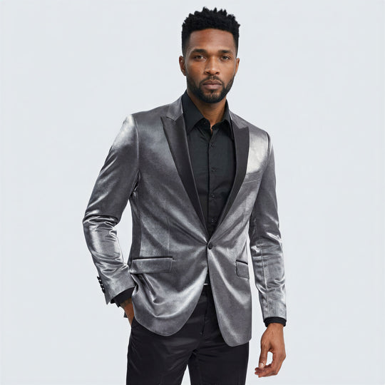 Charcoal Shiny Slim Fit Tuxedo Jacket with Peak Lapel – Wedding & Prom