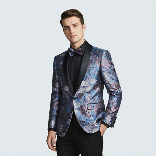 Rose & Lavender Floral Tuxedo Jacket with Shawl Lapel – Slim Fit