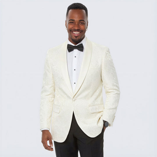 Ivory Paisley Tuxedo Jacket with Shawl Lapel – Wedding & Prom