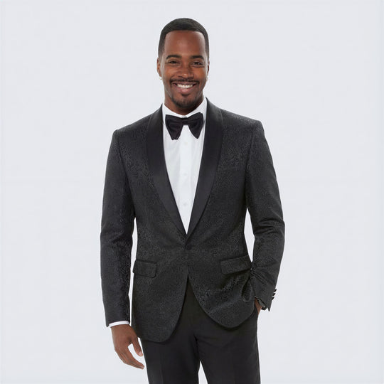 Black Tuxedo Jacket Paisley Pattern Slim Fit - Wedding - Prom