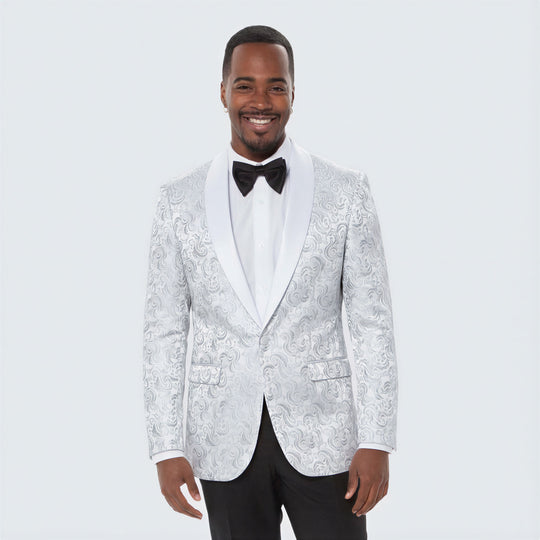 Silver Paisley Tuxedo Jacket with Shawl Lapel – Slim Fit