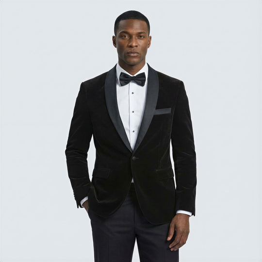 Black Velvet Tuxedo Jacket with Shawl Lapel – Slim Fit