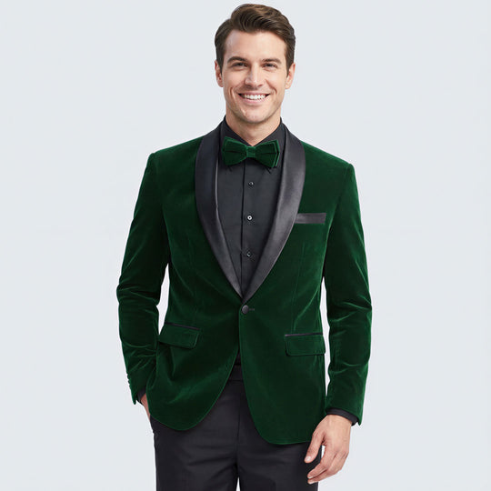 Emerald Green Velvet Tuxedo Jacket Slim Fit with Shawl Lapel - Wedding - Prom
