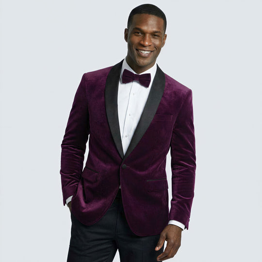 Purple Velvet Tuxedo Jacket with Shawl Lapel – Slim Fit