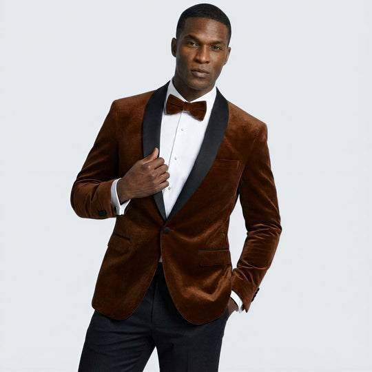 Brown Velvet Tuxedo Jacket with Shawl Lapel – Slim Fit