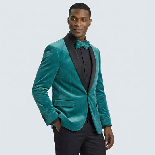 Teal Velvet Tuxedo Jacket with Shawl Lapel – Slim Fit