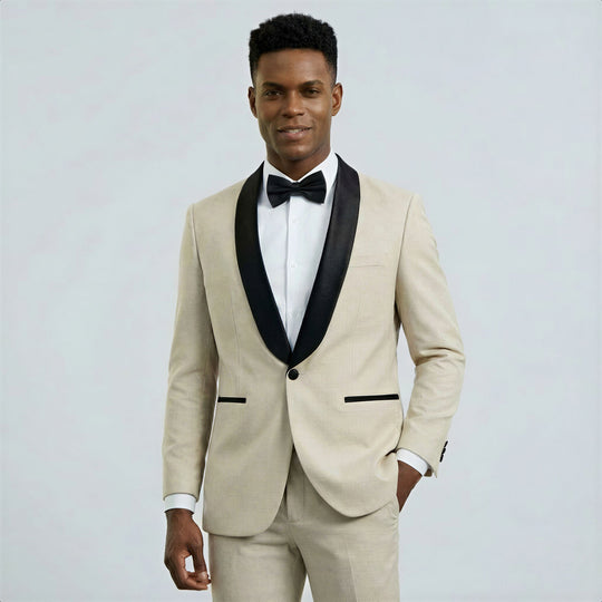Tan Slim Fit Tuxedo with Shawl Lapel – Wedding & Prom