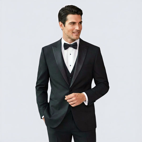 Black Tuxedo Slim Fit Peak Lapel - Wedding - Prom