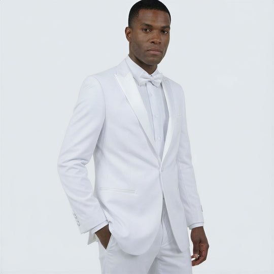 White Slim Fit Tuxedo with Peak Lapel – Wedding & Prom