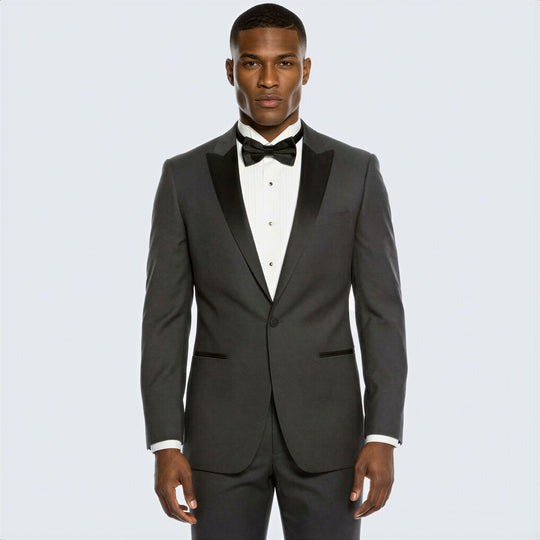 Charcoal Slim Fit Tuxedo with Black Peak Lapel – Wedding & Prom