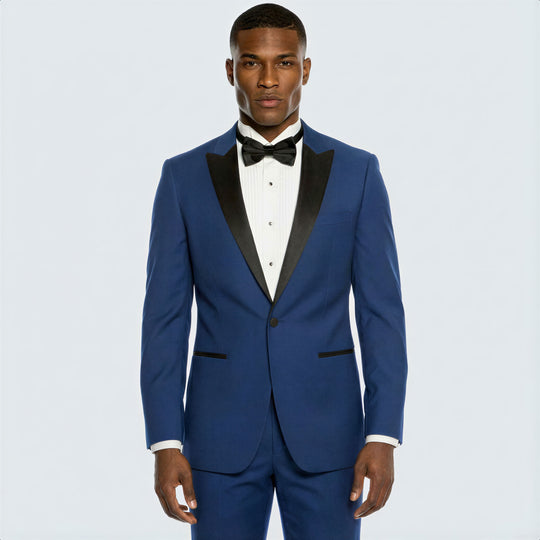 Cobalt Blue Slim Fit Tuxedo with Black Peak Lapel – Wedding & Prom