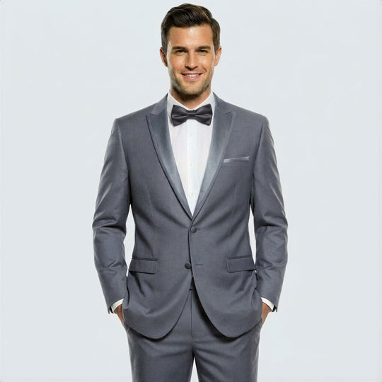 Grey Slim Fit Tuxedo with Peak Framed Lapel – Wedding & Prom