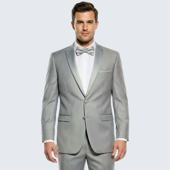 Light Grey Slim Fit Tuxedo with Peak Framed Lapel – Wedding & Prom