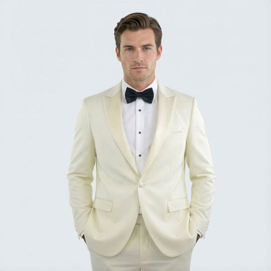 Ivory Slim Fit Tuxedo with Peak Framed Lapel – Wedding & Prom