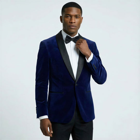Navy Satin Birdseye Tuxedo with Shawl Lapel – Wedding & Prom