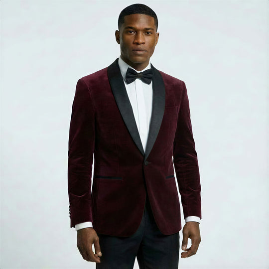 Burgundy Satin Birdseye Tuxedo with Shawl Lapel – Wedding & Prom