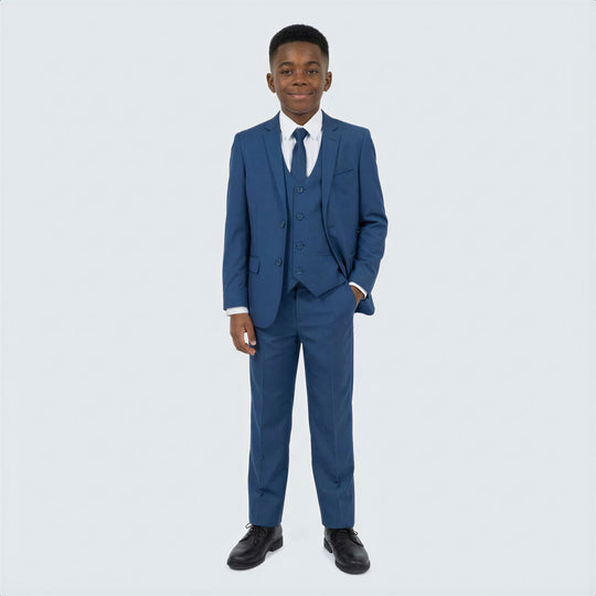 Boys Indigo 5-Piece Slim Fit Suit Set – Wedding & Ring Bearer