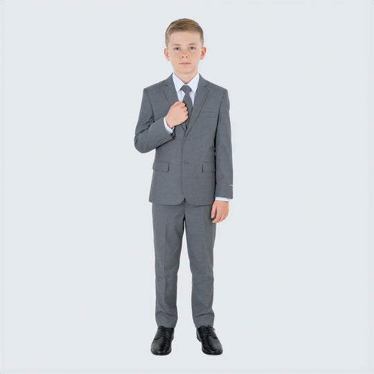 Boys Mid Gray 5-Piece Suit Set – Wedding & Ring Bearer