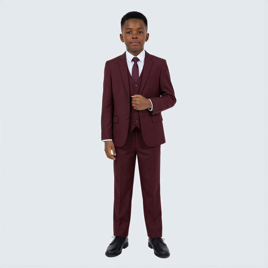 Boys Burgundy 5-Piece Suit Set – Wedding & Ring Bearer