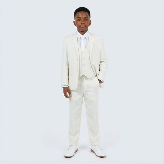 Boys Off White Slim Fit 5-Piece Suit Set – Wedding & Ring Bearer